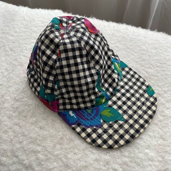 Vintage Checkered with Floral Baseball Cap Cotton Hat - Picture 1 of 9